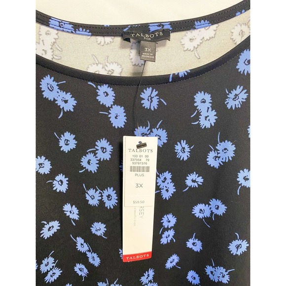 NWT Talbots Plus Womens Sleeveless All‎ Over Floral Tank Blouse Black Blue Sz 3X - Picture 3 of 4